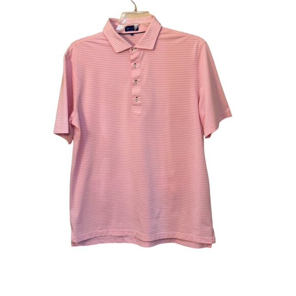Men's Stitch Club Stripe Golf Polo Shirt M/L‎ Performance Collar Preppy Button - Picture 1 of 5